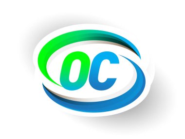 İlk harf OC logotype şirketi adı mavi ve yeşil renkli Swoosh tasarımı, modern logo konsepti. iş ve şirket kimliği için vektör logosu.