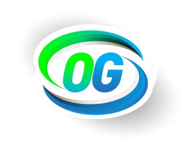 İlk harf OG logotype şirketi adı mavi ve yeşil renkli Swoosh tasarımı, modern logo konsepti. iş ve şirket kimliği için vektör logosu.