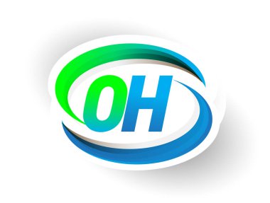 İlk harf OH logotype şirketi adı mavi ve yeşil renkli Swoosh tasarımı, modern logo konsepti. iş ve şirket kimliği için vektör logosu.