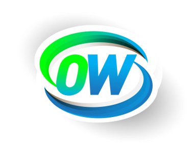 İlk harf OW logotype şirketi adı mavi ve yeşil renkli Swoosh tasarımı, modern logo konsepti. iş ve şirket kimliği için vektör logosu.