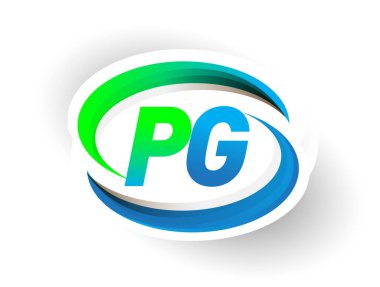 İlk harf PG logotype şirketi adı mavi ve yeşil renkli Swoosh tasarımı, modern logo konsepti. iş ve şirket kimliği için vektör logosu.