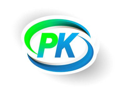 İlk harf PK logotype şirketi adı mavi ve yeşil renkli Swoosh tasarımı, modern logo konsepti. iş ve şirket kimliği için vektör logosu.