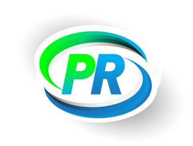 İlk harf PR logotype şirketi adı mavi ve yeşil renkli Swoosh tasarımı, modern logo konsepti. iş ve şirket kimliği için vektör logosu.