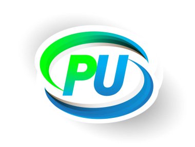 İlk harf PU logotype şirketi adı mavi ve yeşil renkli Swoosh tasarımı, modern logo konsepti. iş ve şirket kimliği için vektör logosu.