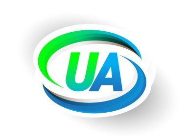 İlk harf UA logotype şirketinin adı mavi ve yeşil renkli Swoosh tasarımı, modern logo konsepti. iş ve şirket kimliği için vektör logosu.