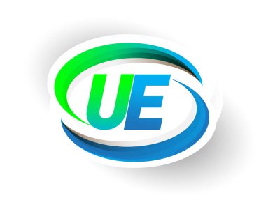 İlk harf UE logotype şirketi adı mavi ve yeşil renkli Swoosh tasarımı, modern logo konsepti. iş ve şirket kimliği için vektör logosu.