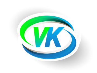 İlk harf VK logotype şirketi adı mavi ve yeşil renkli Swoosh tasarımı, modern logo konsepti. iş ve şirket kimliği için vektör logosu.