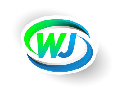 İlk harf WJ logotype şirketi adı mavi ve yeşil renkli Swoosh tasarımı, modern logo konsepti. iş ve şirket kimliği için vektör logosu.