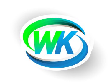 İlk harf WK logotype şirketi adı mavi ve yeşil renkli Swoosh tasarımı, modern logo konsepti. iş ve şirket kimliği için vektör logosu.