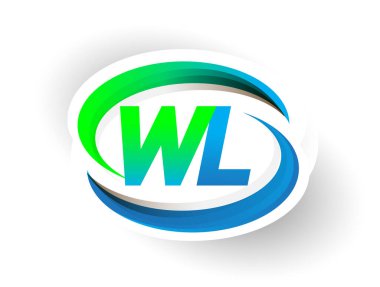 İlk harf WL logotype şirketi adı mavi ve yeşil renkli Swoosh tasarımı, modern logo konsepti. iş ve şirket kimliği için vektör logosu.