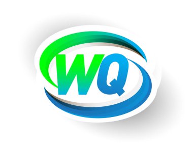 İlk harf WQ logotype şirketi adı mavi ve yeşil renkli Swoosh tasarımı, modern logo konsepti. iş ve şirket kimliği için vektör logosu.