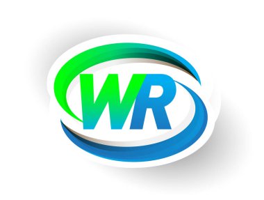 İlk harf WR logotype şirketi adı mavi ve yeşil renkli Swoosh tasarımı, modern logo konsepti. iş ve şirket kimliği için vektör logosu.