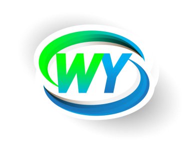 İlk harf WY logotype şirketi adı mavi ve yeşil renkli Swoosh tasarımı, modern logo konsepti. iş ve şirket kimliği için vektör logosu.