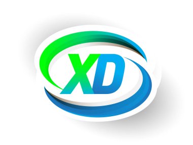 İlk harf XD logotype şirketi adı mavi ve yeşil renkli Swoosh tasarımı, modern logo konsepti. iş ve şirket kimliği için vektör logosu.