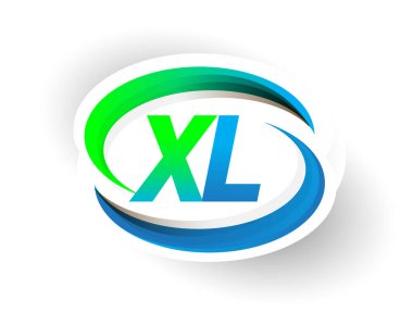 İlk harf XL logotype şirketi adı mavi ve yeşil renkli Swoosh tasarımı, modern logo konsepti. iş ve şirket kimliği için vektör logosu.