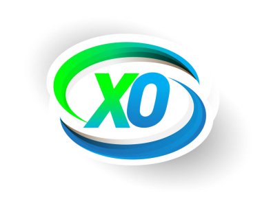 İlk harf XO logotype şirketi adı mavi ve yeşil renkli Swoosh tasarımı, modern logo konsepti. iş ve şirket kimliği için vektör logosu.