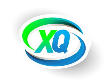 İlk harf XQ logotype şirketi adı mavi ve yeşil renkli Swoosh tasarımı, modern logo konsepti. iş ve şirket kimliği için vektör logosu.