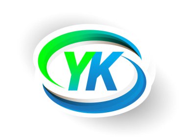 İlk harf YK logotype şirketi adı mavi ve yeşil renkli Swoosh tasarımı, modern logo konsepti. iş ve şirket kimliği için vektör logosu.