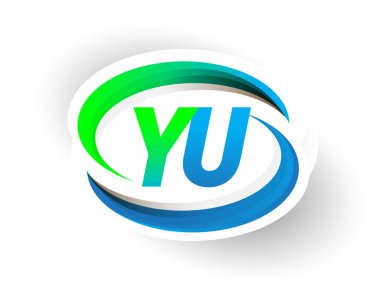 İlk harfi Yu logotype şirketinin adı mavi ve yeşil renkli Swoosh tasarımı, modern logo kavramı. iş ve şirket kimliği için vektör logosu.