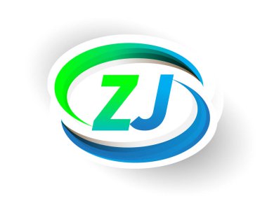 İlk harf ZJ logotype şirketi adı mavi ve yeşil renkli Swoosh tasarımı, modern logo konsepti. iş ve şirket kimliği için vektör logosu.