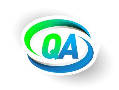 İlk harf QA logotype şirketi adı mavi ve yeşil renkli Swoosh tasarımı, modern logo konsepti. iş ve şirket kimliği için vektör logosu.