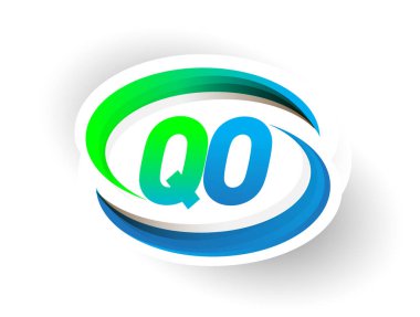 İlk harf QO logotype şirketi adı mavi ve yeşil renkli Swoosh tasarımı, modern logo konsepti. iş ve şirket kimliği için vektör logosu.