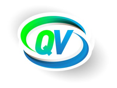 İlk harf QV logotype şirketi adı mavi ve yeşil renkli Swoosh tasarımı, modern logo konsepti. iş ve şirket kimliği için vektör logosu.