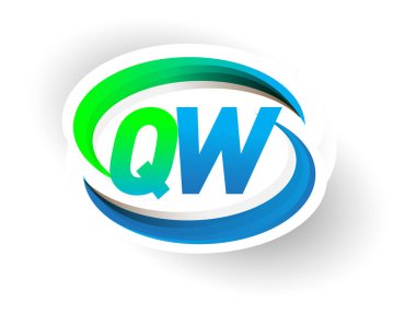 İlk harf QW logotype şirketi adı mavi ve yeşil renkli Swoosh tasarımı, modern logo konsepti. iş ve şirket kimliği için vektör logosu.