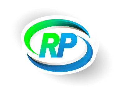 İlk harf RP logotype şirketinin adı mavi ve yeşil Swoosh tasarımı, modern logo konsepti. iş ve şirket kimliği için vektör logosu.