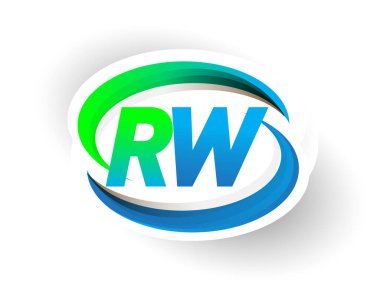 İlk harf RW logotype şirketi adı mavi ve yeşil renkli Swoosh tasarımı, modern logo konsepti. iş ve şirket kimliği için vektör logosu.