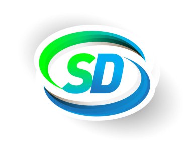 İlk harf SD logotype şirketi adı mavi ve yeşil renkli Swoosh tasarımı, modern logo konsepti. iş ve şirket kimliği için vektör logosu.