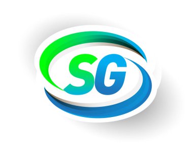 İlk harf SG logotype şirketi adı mavi ve yeşil renkli Swoosh tasarımı, modern logo konsepti. iş ve şirket kimliği için vektör logosu.