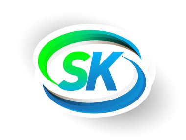 İlk harf SK logotype şirketi adı mavi ve yeşil renkli Swoosh tasarımı, modern logo konsepti. iş ve şirket kimliği için vektör logosu.