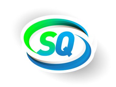 İlk harf SQ logotype şirketi adı mavi ve yeşil renkli Swoosh tasarımı, modern logo konsepti. iş ve şirket kimliği için vektör logosu.