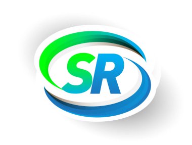 İlk harf SR logotype şirketi adı mavi ve yeşil renkli Swoosh tasarımı, modern logo konsepti. iş ve şirket kimliği için vektör logosu.