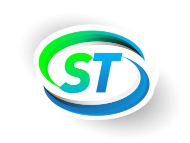 İlk harf ST logotype şirketi adı mavi ve yeşil renkli Swoosh tasarımı, modern logo konsepti. iş ve şirket kimliği için vektör logosu.