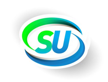 İlk harf SU logotype şirketi adı mavi ve yeşil renkli Swoosh tasarımı, modern logo konsepti. iş ve şirket kimliği için vektör logosu.