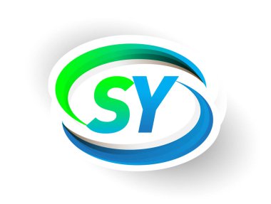İlk harf SY logotype şirketi adı mavi ve yeşil renkli Swoosh tasarımı, modern logo konsepti. iş ve şirket kimliği için vektör logosu.