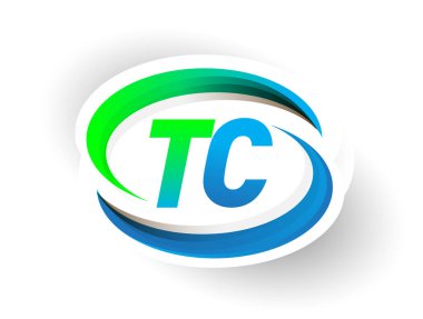İlk harf TC logotype şirketi adı mavi ve yeşil renkli Swoosh tasarımı, modern logo konsepti. iş ve şirket kimliği için vektör logosu.