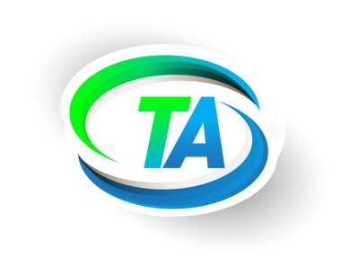 İlk harf TA logotype şirketi adı mavi ve yeşil renkli Swoosh tasarımı, modern logo konsepti. iş ve şirket kimliği için vektör logosu.