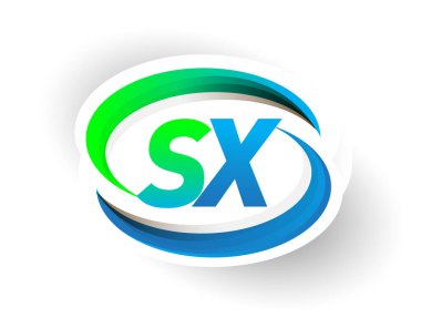 İlk harf SX logotype şirketi adı mavi ve yeşil renkli Swoosh tasarımı, modern logo konsepti. iş ve şirket kimliği için vektör logosu.