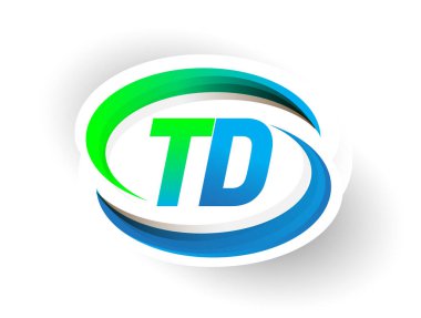 İlk harf TD logotype şirketi adı mavi ve yeşil renkli Swoosh tasarımı, modern logo konsepti. iş ve şirket kimliği için vektör logosu.