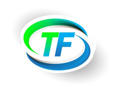 İlk harf TF logotype şirketi adı mavi ve yeşil renkli Swoosh tasarımı, modern logo konsepti. iş ve şirket kimliği için vektör logosu.