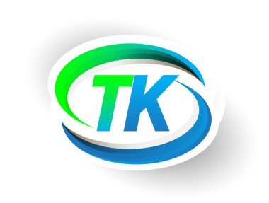 İlk harf TK logotype şirketi adı mavi ve yeşil renkli Swoosh tasarımı, modern logo kavramı. iş ve şirket kimliği için vektör logosu.