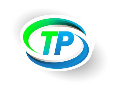İlk harf TP logotype şirketi adı mavi ve yeşil renkli Swoosh tasarımı, modern logo konsepti. iş ve şirket kimliği için vektör logosu.
