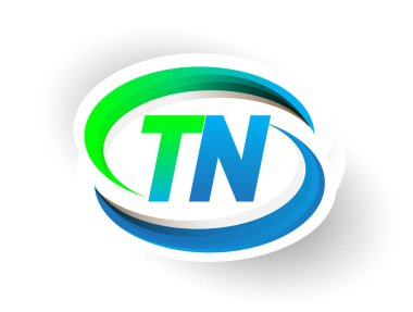 İlk harf TN logotype şirketi adı mavi ve yeşil renkli Swoosh tasarımı, modern logo konsepti. iş ve şirket kimliği için vektör logosu.