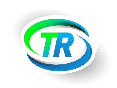 İlk harf TR logotype şirketi adı mavi ve yeşil renkli Swoosh tasarımı, modern logo konsepti. iş ve şirket kimliği için vektör logosu.