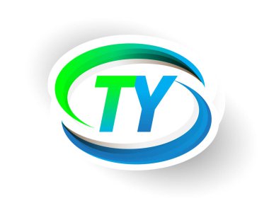 İlk harf TY logotype şirketi adı mavi ve yeşil renkli Swoosh tasarımı, modern logo konsepti. iş ve şirket kimliği için vektör logosu.