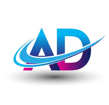 İlk harf AD logotype şirketi adı mavi ve morumsu çizim. iş ve şirket kimliği için vektör logosu.