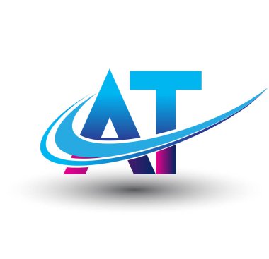 İlk harf AT logotype şirketi adı mavi ve morumsu çizim. iş ve şirket kimliği için vektör logosu.